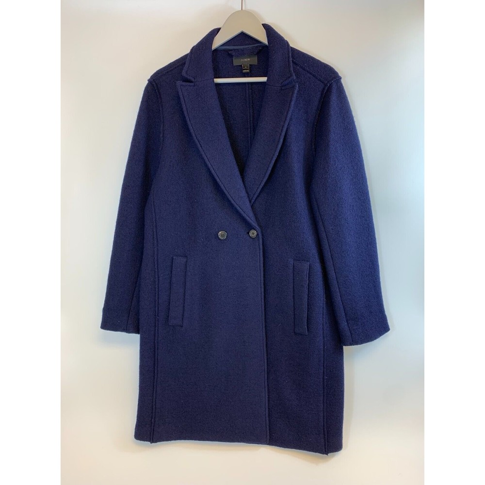 J Crew Daphne Topcoat Navy Boiled Wool One Button Overcoat Knee G8033 Womens 14